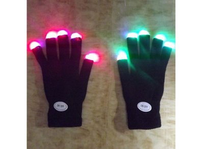 LED Rave Flashing Gloves Glow 7 Mode Light Up Finger Lighting Black Gloves