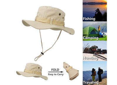 Outdoor Wide Brim Sun Protect Hat, Double Layer Classic US Combat Army Style Bush Jungle Sun Cap for Fishing Hunting Camping